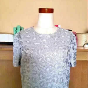 St John Knit Jaquard Silver Leopard Sequin Dress 10 NWOT